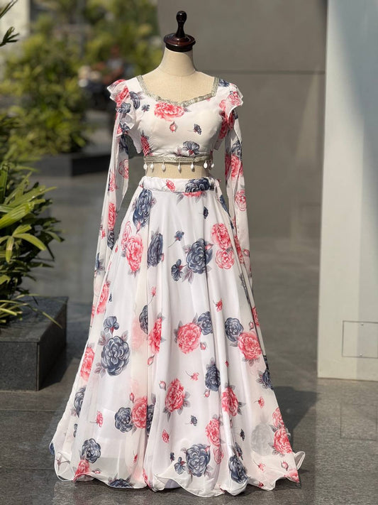 Trendy Floral Georgette Fully Stitched  Lehenga Choli for Girls-Party, Farewell & Wedding Wear
