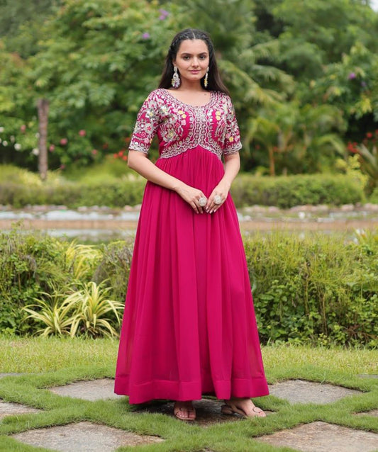 Winsome Faux Georgette Zari Sequins Worked Designer Gown - INDIAN ELEGANCE