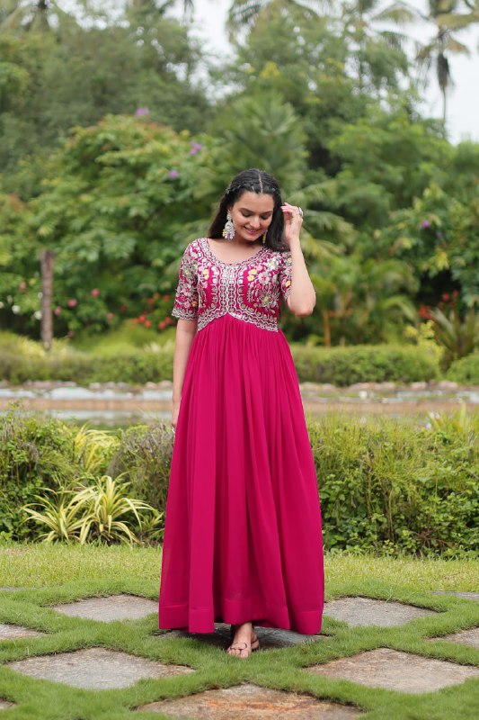 Winsome Faux Georgette Zari Sequins Worked Designer Gown - INDIAN ELEGANCE