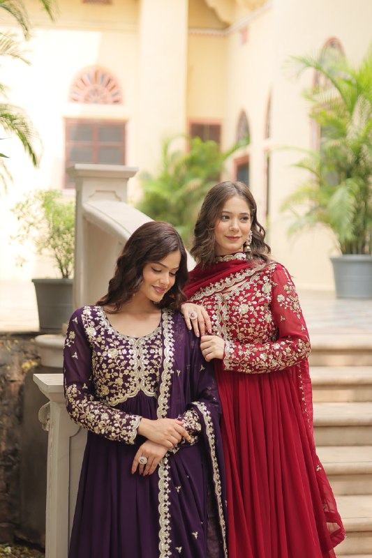 Breathtaking Faux Georgette Sequins Zari Worked Designer Gown - INDIAN ELEGANCE