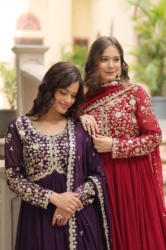 Breathtaking Faux Georgette Sequins Zari Worked Designer Gown - INDIAN ELEGANCE