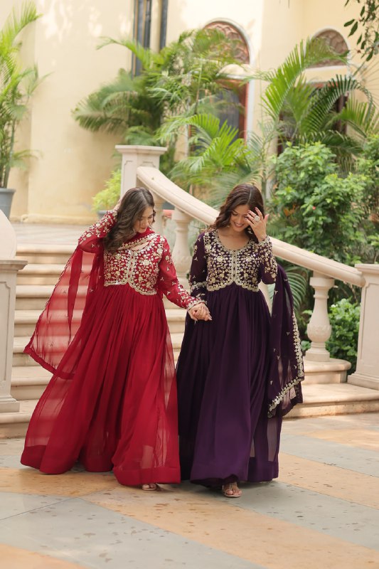 Breathtaking Faux Georgette Sequins Zari Worked Designer Gown - INDIAN ELEGANCE