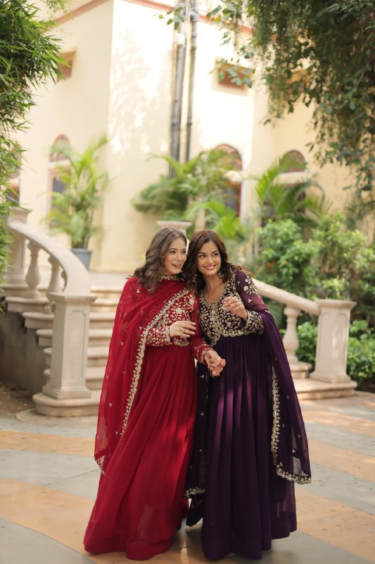 Breathtaking Faux Georgette Sequins Zari Worked Designer Gown - INDIAN ELEGANCE