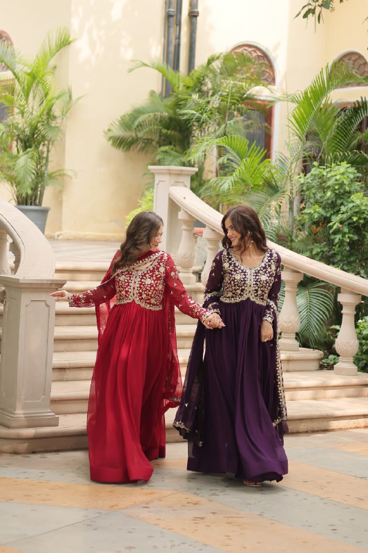 Breathtaking Faux Georgette Sequins Zari Worked Designer Gown - INDIAN ELEGANCE