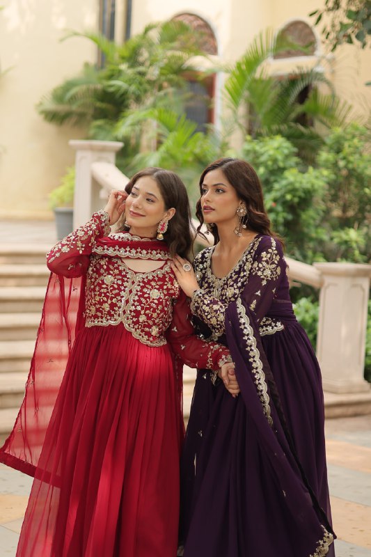 Breathtaking Faux Georgette Sequins Zari Worked Designer Gown - INDIAN ELEGANCE