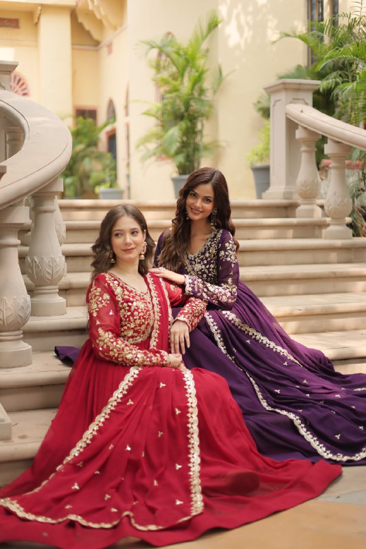 Breathtaking Faux Georgette Sequins Zari Worked Designer Gown - INDIAN ELEGANCE