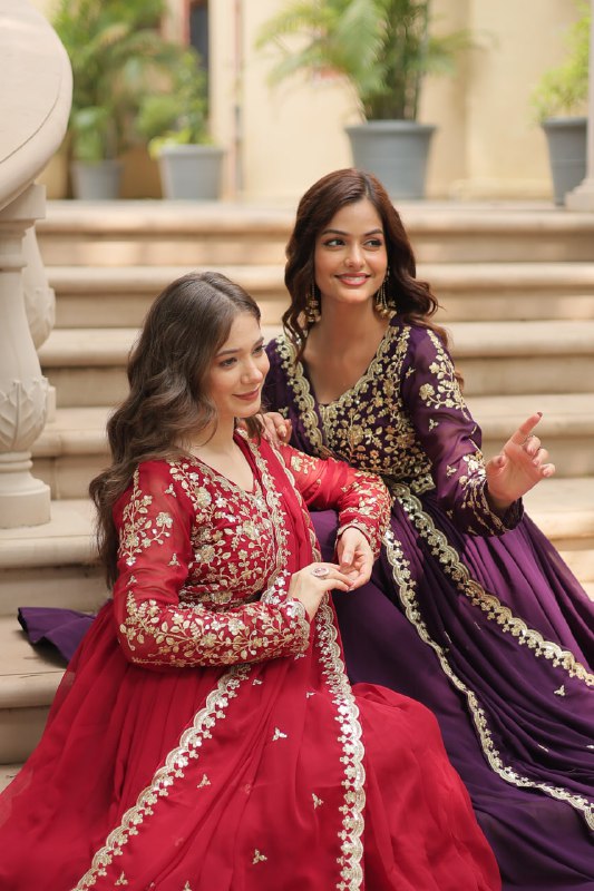 Breathtaking Faux Georgette Sequins Zari Worked Designer Gown - INDIAN ELEGANCE