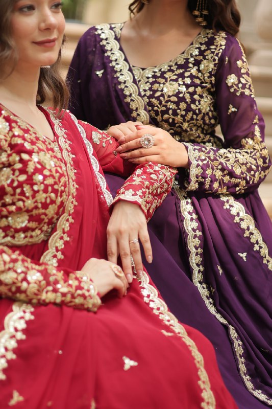 Breathtaking Faux Georgette Sequins Zari Worked Designer Gown - INDIAN ELEGANCE