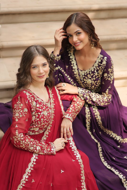 Breathtaking Faux Georgette Sequins Zari Worked Designer Gown - INDIAN ELEGANCE