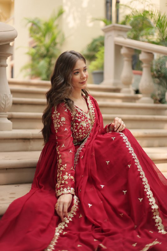Breathtaking Faux Georgette Sequins Zari Worked Designer Gown - INDIAN ELEGANCE