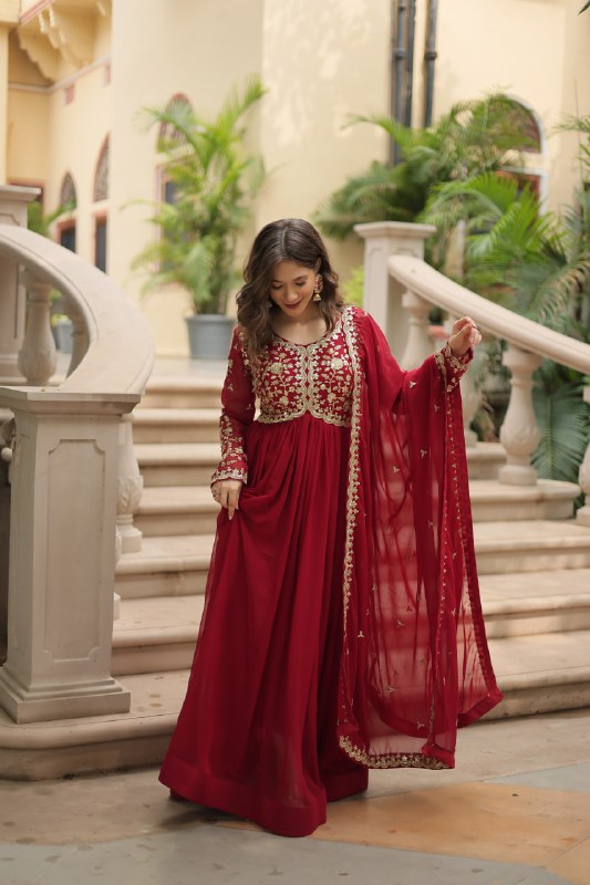 Breathtaking Faux Georgette Sequins Zari Worked Designer Gown - INDIAN ELEGANCE