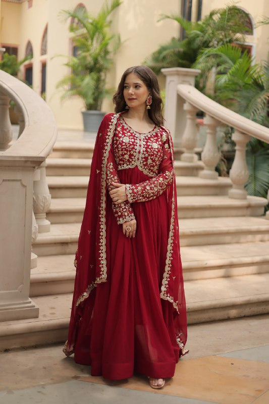 Breathtaking Faux Georgette Sequins Zari Worked Designer Gown - INDIAN ELEGANCE