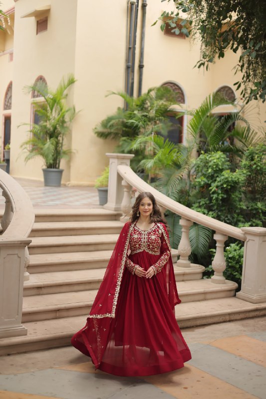 Breathtaking Faux Georgette Sequins Zari Worked Designer Gown - INDIAN ELEGANCE