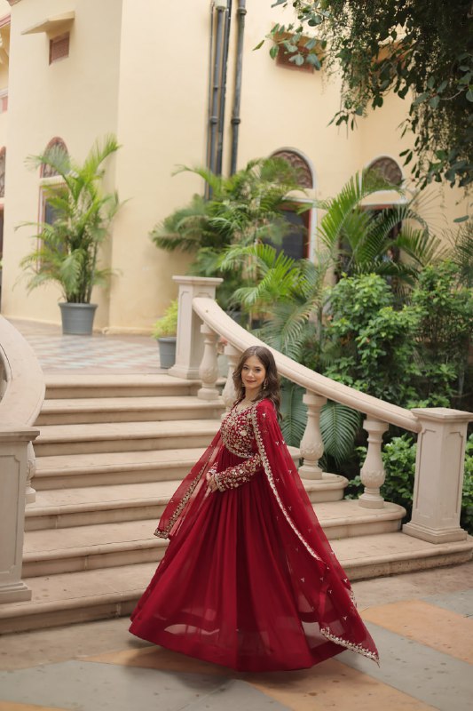 Breathtaking Faux Georgette Sequins Zari Worked Designer Gown - INDIAN ELEGANCE