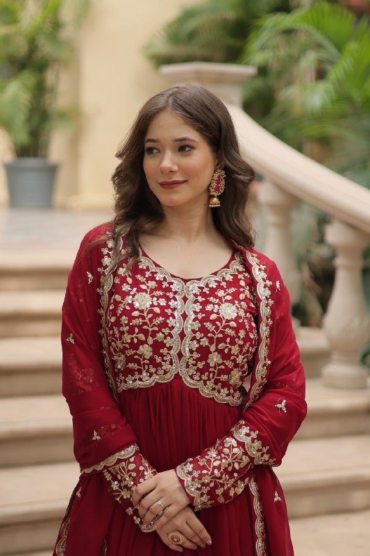 Breathtaking Faux Georgette Sequins Zari Worked Designer Gown - INDIAN ELEGANCE