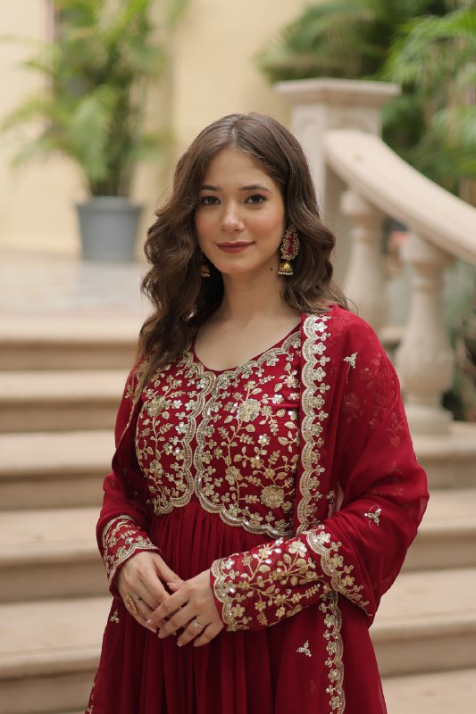 Breathtaking Faux Georgette Sequins Zari Worked Designer Gown - INDIAN ELEGANCE