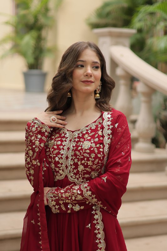 Breathtaking Faux Georgette Sequins Zari Worked Designer Gown - INDIAN ELEGANCE