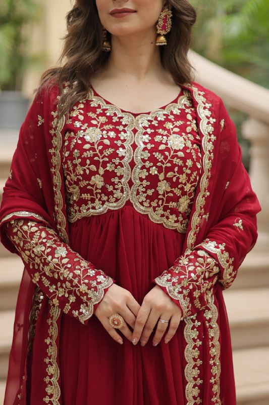 Breathtaking Faux Georgette Sequins Zari Worked Designer Gown - INDIAN ELEGANCE