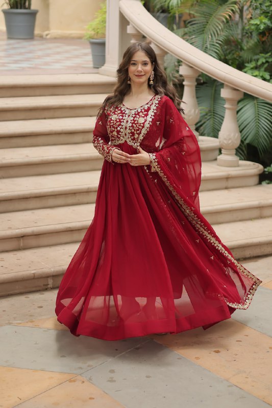 Breathtaking Faux Georgette Sequins Zari Worked Designer Gown - INDIAN ELEGANCE