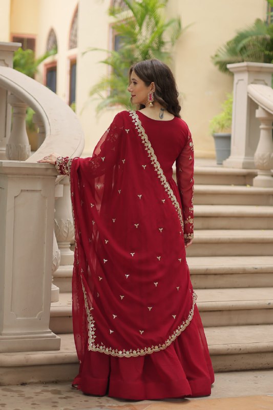 Breathtaking Faux Georgette Sequins Zari Worked Designer Gown - INDIAN ELEGANCE
