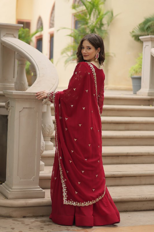 Breathtaking Faux Georgette Sequins Zari Worked Designer Gown - INDIAN ELEGANCE