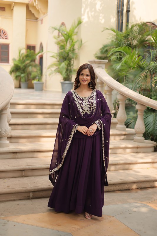 Breathtaking Faux Georgette Sequins Zari Worked Designer Gown - INDIAN ELEGANCE
