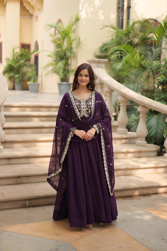 Breathtaking Faux Georgette Sequins Zari Worked Designer Gown - INDIAN ELEGANCE