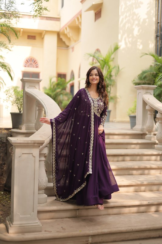 Breathtaking Faux Georgette Sequins Zari Worked Designer Gown - INDIAN ELEGANCE