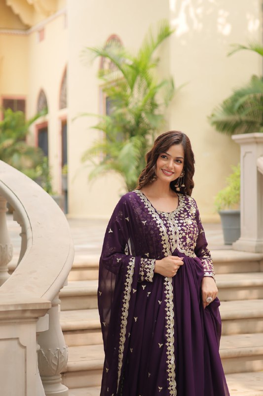Breathtaking Faux Georgette Sequins Zari Worked Designer Gown - INDIAN ELEGANCE