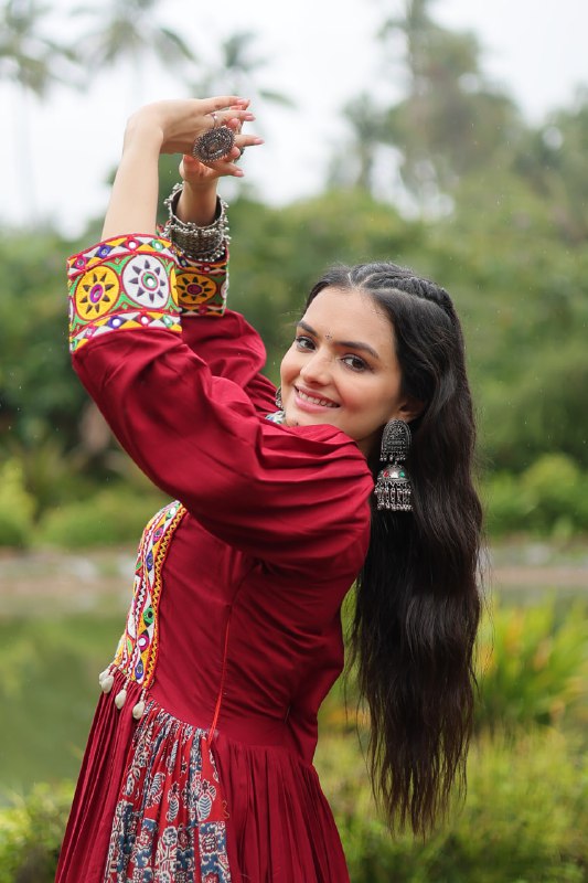 Spectacular Maroon Kutchi Gamthi Worked Navratri Wear Gown - INDIAN ELEGANCE