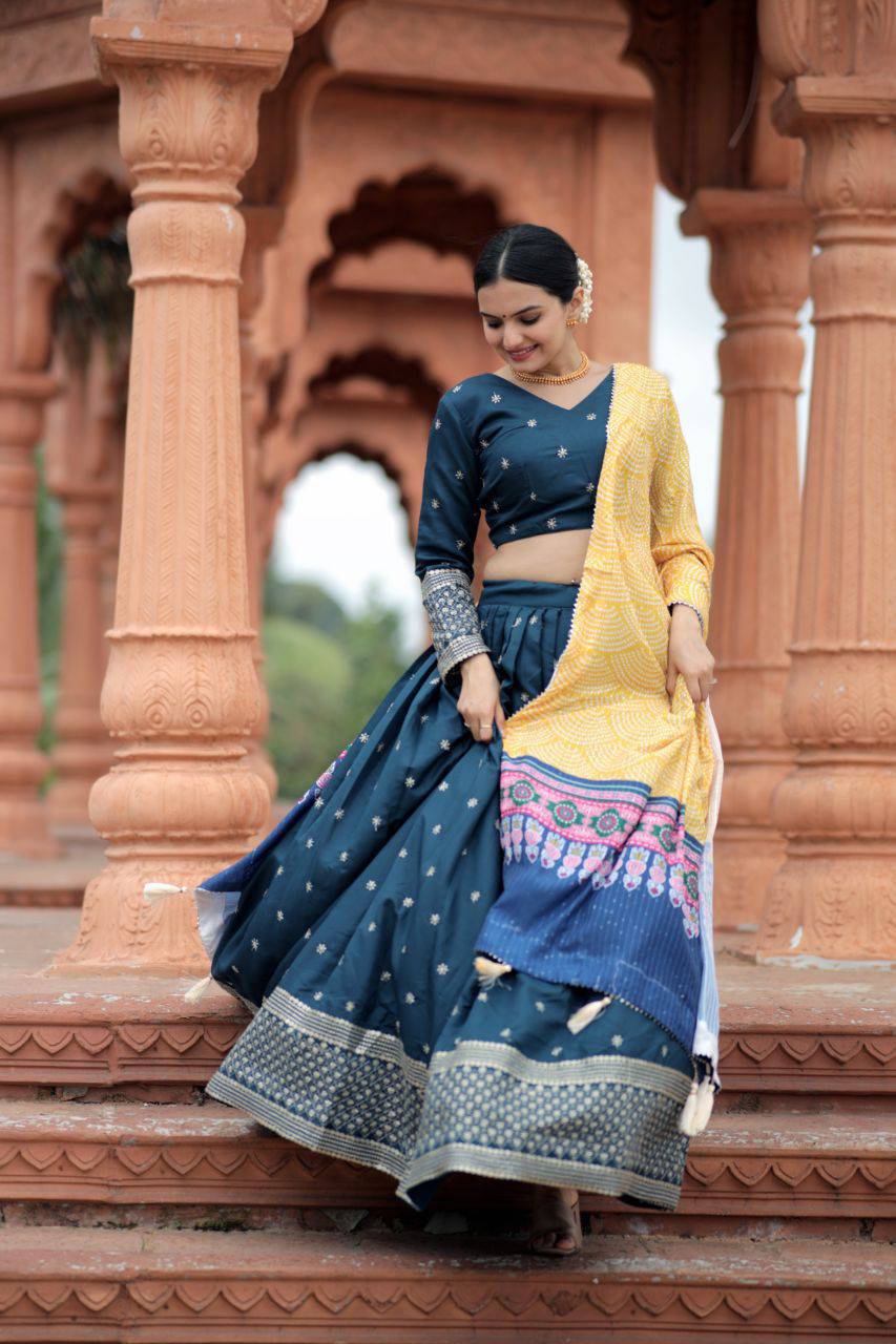 Unique Silk Sequins Embroidered Lehenga Choli Set - INDIAN ELEGANCE