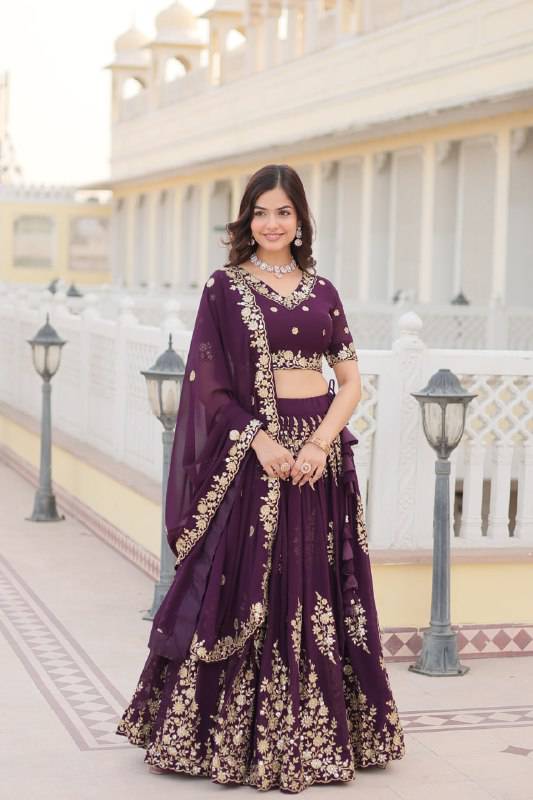 Graceful Wine Faux Georgette Wedding Wear Lehenga Choli - INDIAN ELEGANCE