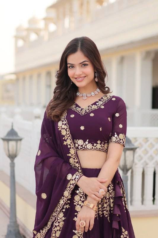 Graceful Wine Faux Georgette Wedding Wear Lehenga Choli - INDIAN ELEGANCE