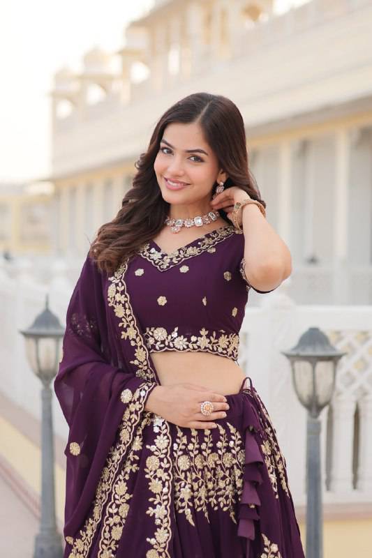 Graceful Wine Faux Georgette Wedding Wear Lehenga Choli - INDIAN ELEGANCE