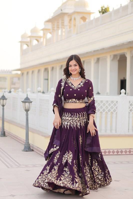 Graceful Wine Faux Georgette Wedding Wear Lehenga Choli - INDIAN ELEGANCE
