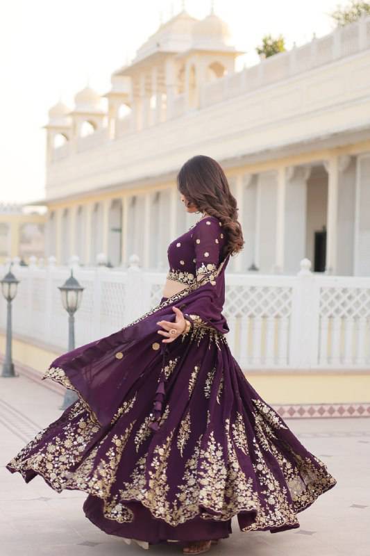 Graceful Wine Faux Georgette Wedding Wear Lehenga Choli - INDIAN ELEGANCE