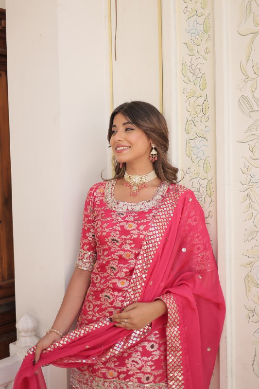 Magnificent Viscous Jacquard Designer Top Sharara Suit - INDIAN ELEGANCE