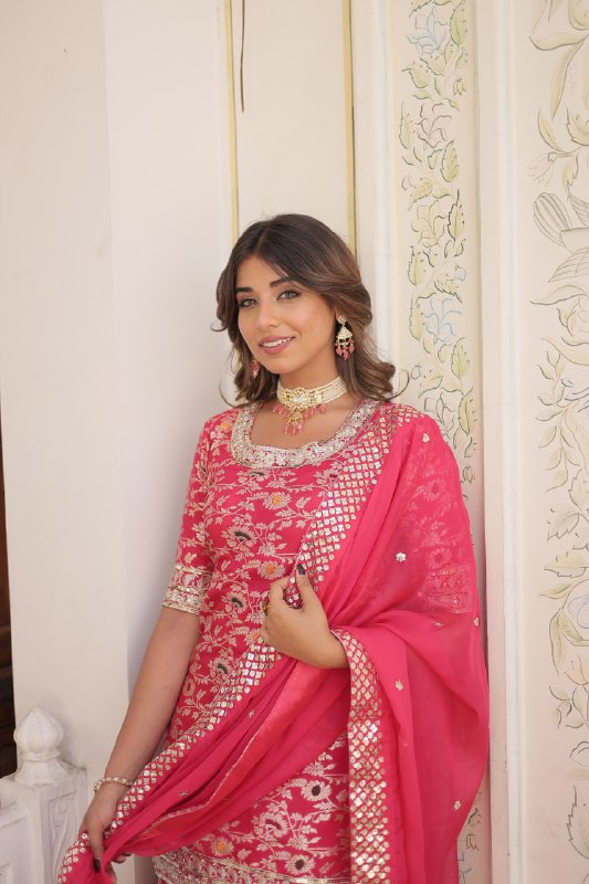 Magnificent Viscous Jacquard Designer Top Sharara Suit - INDIAN ELEGANCE