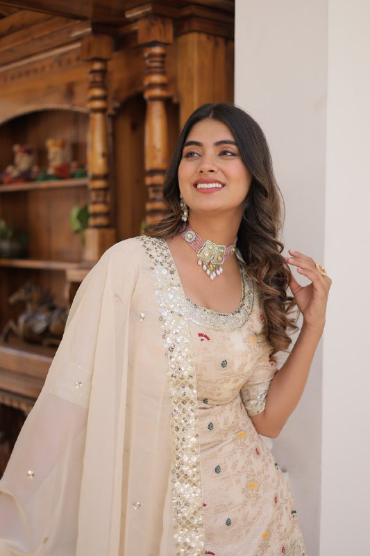 Magnificent Viscous Jacquard Designer Top Sharara Suit - INDIAN ELEGANCE