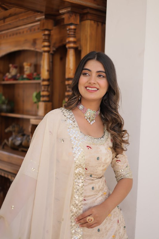 Magnificent Viscous Jacquard Designer Top Sharara Suit - INDIAN ELEGANCE