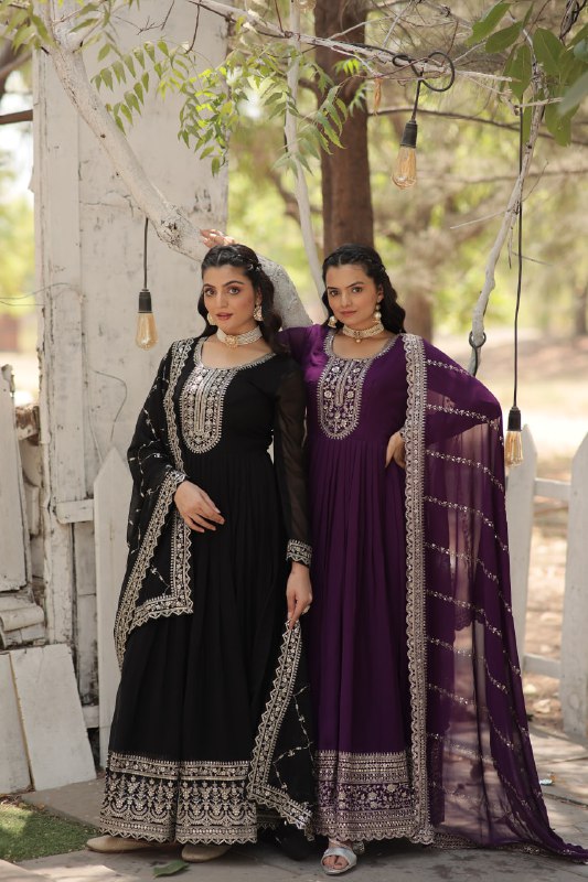 Enchanting Faux Georgette Fully Stitched Designer Gown With Dupatta - INDIAN ELEGANCE