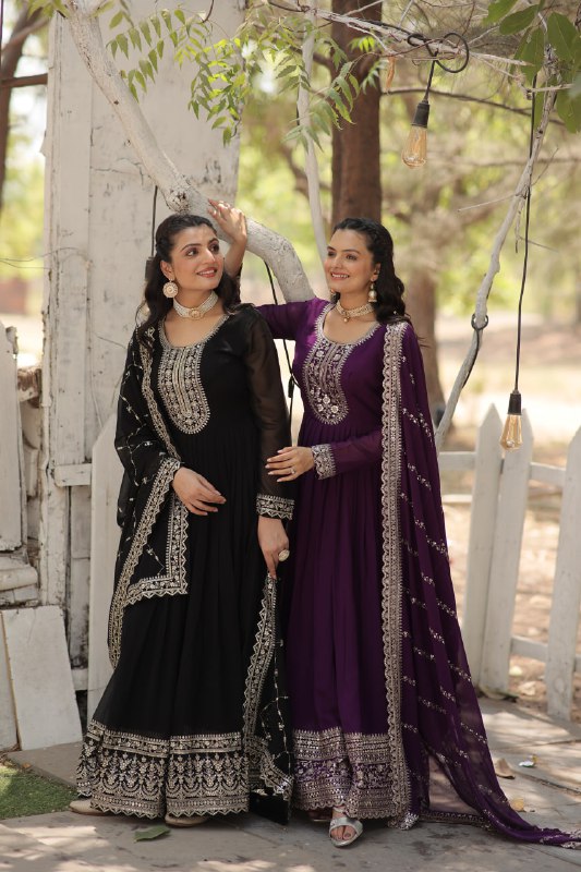 Enchanting Faux Georgette Fully Stitched Designer Gown With Dupatta - INDIAN ELEGANCE
