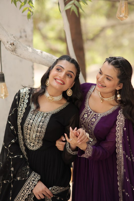 Enchanting Faux Georgette Fully Stitched Designer Gown With Dupatta - INDIAN ELEGANCE