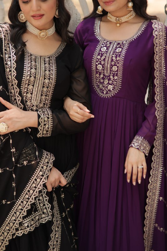 Enchanting Faux Georgette Fully Stitched Designer Gown With Dupatta - INDIAN ELEGANCE