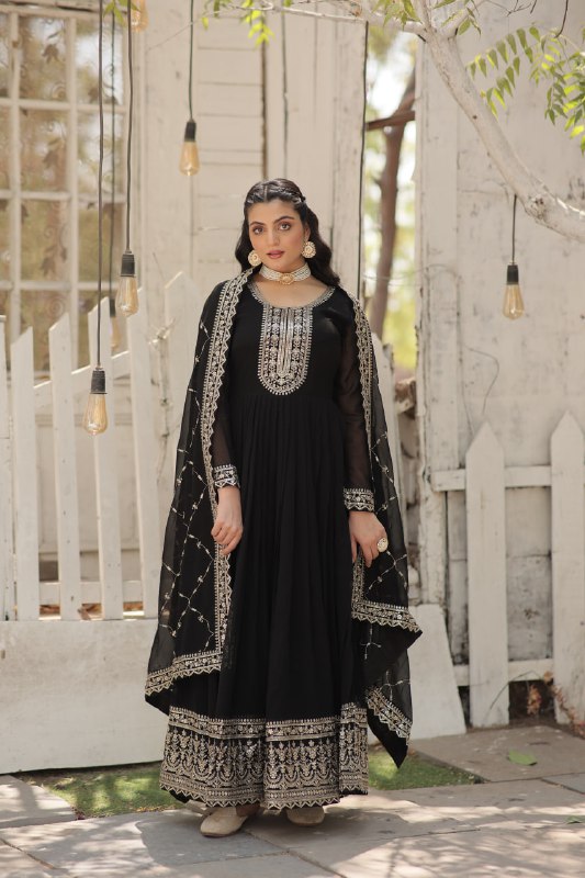 Enchanting Faux Georgette Fully Stitched Designer Gown With Dupatta - INDIAN ELEGANCE