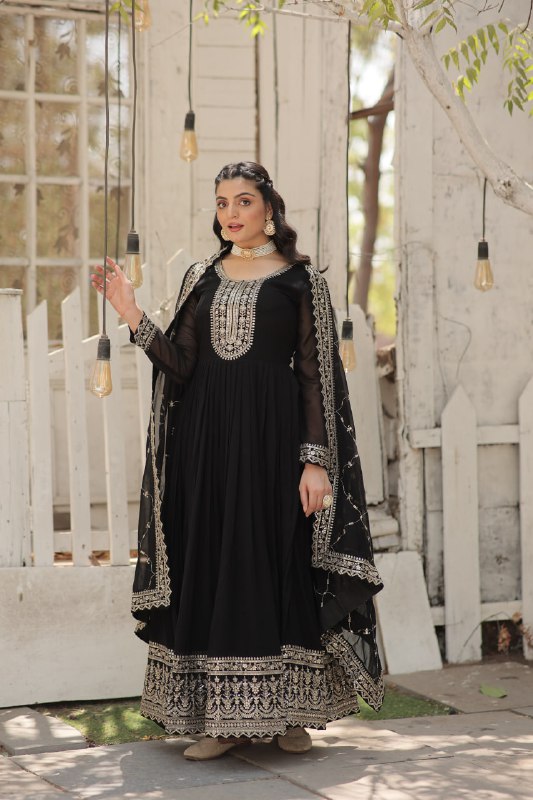 Enchanting Faux Georgette Fully Stitched Designer Gown With Dupatta - INDIAN ELEGANCE
