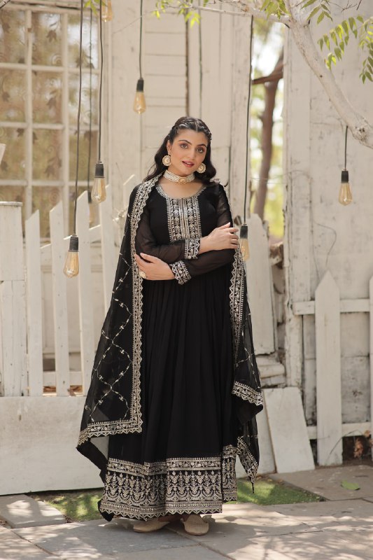 Enchanting Faux Georgette Fully Stitched Designer Gown With Dupatta - INDIAN ELEGANCE
