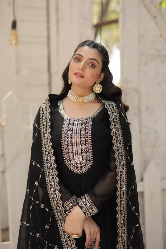 Enchanting Faux Georgette Fully Stitched Designer Gown With Dupatta - INDIAN ELEGANCE