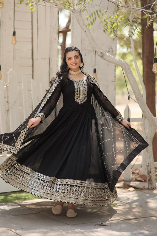 Enchanting Faux Georgette Fully Stitched Designer Gown With Dupatta - INDIAN ELEGANCE