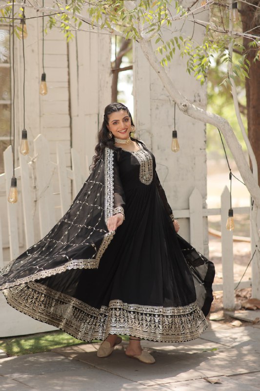 Enchanting Faux Georgette Fully Stitched Designer Gown With Dupatta - INDIAN ELEGANCE